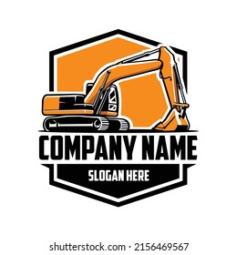 Excavating company ready made emblem badge logo vector isolated in white background