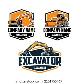 Excavating company ready made emblem badge bundle set logo vector isolated in white background