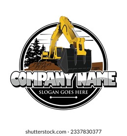 Excavating land clearing constructing logo design