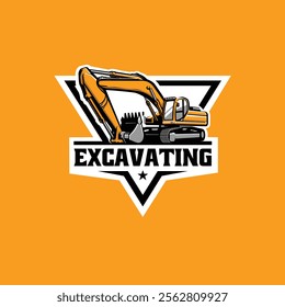 Excavating Logo Emblem Vector Art Illustration Isolated. Ready Made Excavator Logo Template