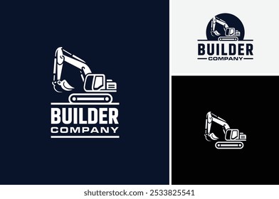 Máquina pesada de la tierra de la silueta de la retroexcavadora de la excavación para el diseño del logotipo de la construcción de edificios