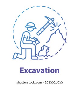 Excavation concept icon. Archaeological expedition. Historical research. Search for ancient artifacts. Cultural layer. Vector isolated outline RGB color drawing