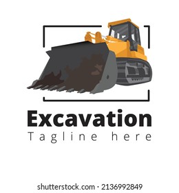 Excavation and construction industry related logo vector illustration with dummy text on white background.