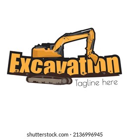 Excavation and construction industry related logo vector illustration with dummy text on white background.