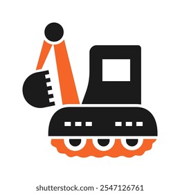 Excavation icon in flat style. Construction vehicles vector illustration. Excavator symbol, perfect for web and app interfaces, infographics, presentations