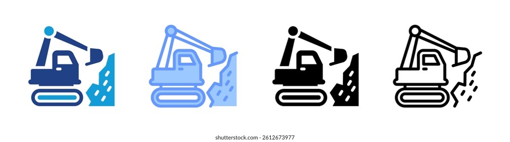 Excavation icon set multiple style collection