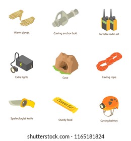Excavation icons set. Isometric set of 9 excavation vector icons for web isolated on white background