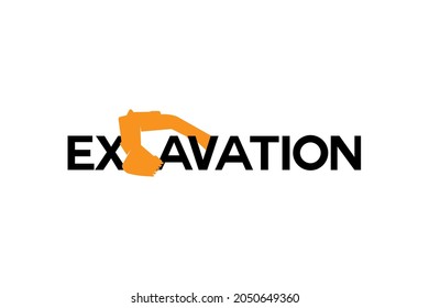 Excavation word with excavator bucket logo vectior icon