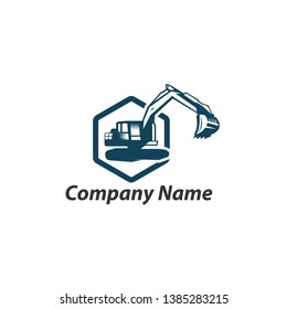 Excavation work logo design, emblem of excavator or building machine rental organisation print stamps, constructing equipment