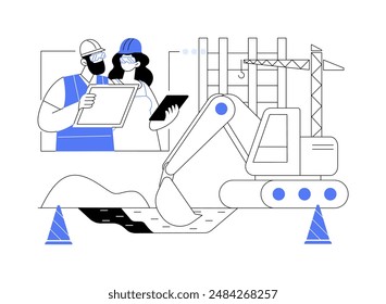 Trabajos de excavación abstracto concepto de Ilustración vectorial. Grupo de contratistas vestidos de uniforme se ocupa de la eliminación de la capa superior del suelo, proceso de construcción de carreteras, construcción de infraestructura metáfora abstracta.