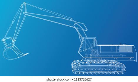 Excavator. Abstract drawing. Wire-frame. EPS10 format. Vector created of 3d