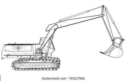 Excavator. Abstract drawing. Wire-frame. EPS10 format. Vector created of 3d