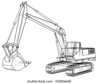 Excavator. Abstract drawing. Wire-frame. EPS10 format. Vector created of 3d