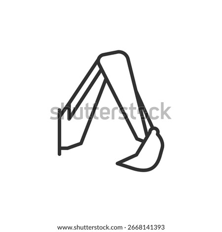 Excavator arm with bucket, linear icon. Digging equipment or construction machinery. Line with editable stroke.
