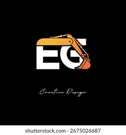 Logotipo de la construcción del brazo del excavador de EG - diseño atrevido de la marca de la letra del Industrial para el equipo pesado, marca del contratista e identidad moderna de la ingeniería