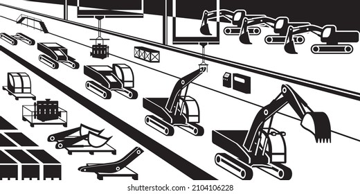 Línea de ensamblado de excavación - ilustración vectorial