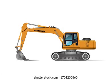 Excavator Backhoe for digging or in different areas, the driver's room is equipped with air conditioners and wheels in the form of tracks.Vector.