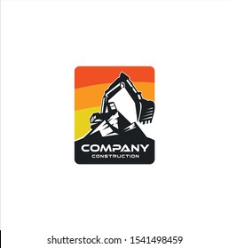 Excavator And Backhoe Logo Design Illustration. Heavy Equipment Logo Vector For Construction Company 