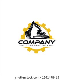 Excavator And Backhoe Logo Design Illustration. Heavy Equipment Logo Vector For Construction Company 