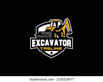 Excavator backhoe logo vector for construction company. Heavy equipment template vector illustration for your brand.