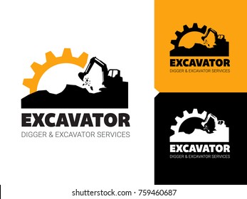 Excavator and backhoe logo vector illustration