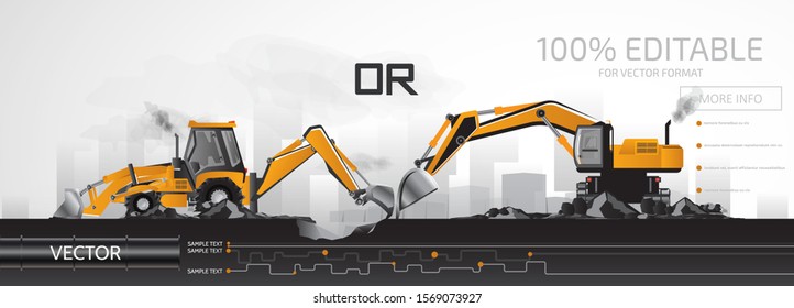 Excavator or backhoe tractor in work.