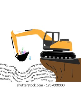 Excavator or Backhoe tries to dig Data for Data Analytics or Data Mining.