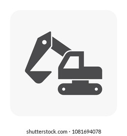 Excavator or backhoe vector icon. Heavy machine equipment or digger vehicle consist of hydraulic, crawler, bucket or shovel for soil dig, clearing and demolition in building construction site, mining.