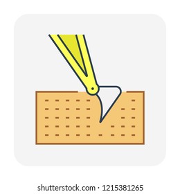 Excavator or backhoe vector icon. Heavy machine equipment or digger vehicle consist of hydraulic, crawler, bucket or shovel for soil dig, clearing and demolition in building construction site, mining.