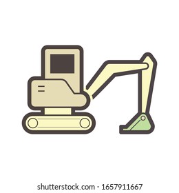 Excavator or backhoe vector icon. Heavy machine equipment or digger vehicle consist of hydraulic, crawler, bucket or shovel for soil dig, clearing and demolition in building construction site, mining.