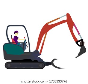 Excavator backhoe Vector isolated on white background.