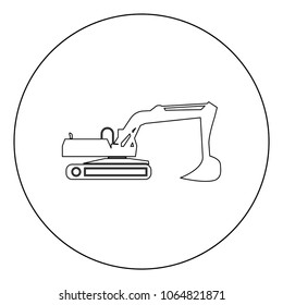 Excavator black icon in circle vector illustration isolated flat style .