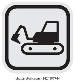 Excavator, black silhouette of road vehicle , black and gray frame, vector icon. Icon for field work.