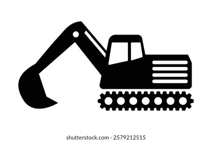 Excavator black and white flat vector icon and symbol design