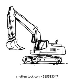 Excavator. Black and white illustration