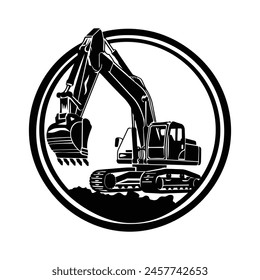 excavator black and white simple logo vector