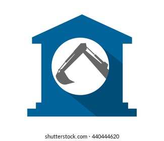 excavator blue house excavation heavy machinery builder image vector icon logo