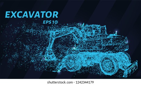 The excavator of the blue points of light. The excavator consists of particles. Vector illustration