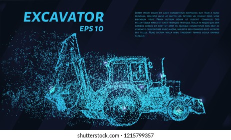 The excavator of the blue points of light. Tractor-excavator vector illustration