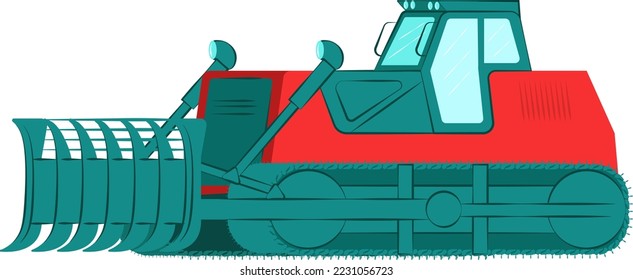 Excavator with bucket, professional construction vehicle equipment, land work flat vector illustration, isolated on white.