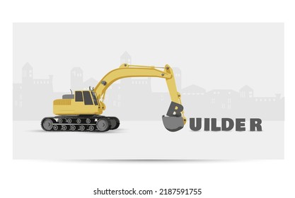 Excavator building machinery with digging buckets.Vector illustration of heavy industrial equipment.