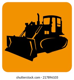 Excavator (bulldozer, grader) isolated. Vector icon.  Heavy earth moving road construction equipment. Sketch in black lines