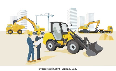 excavadora con carga de bulldozer, ilustración