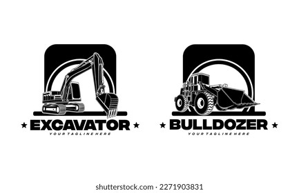 Excavator and Bulldozer logo designs concept vector illustration, icon for housing development, building repair, construction and procurement of heavy equipment