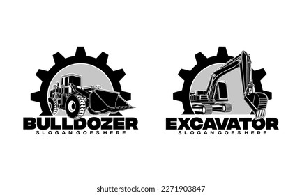 Excavator and Bulldozer logo designs concept vector illustration, icon for housing development, building repair, construction and procurement of heavy equipment