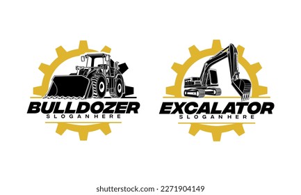 Excavator and Bulldozer logo designs concept vector illustration, icon for housing development, building repair, construction and procurement of heavy equipment