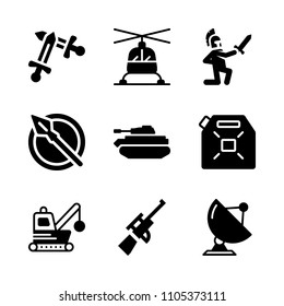 excavator, bullet, speed and earthquake icons in War vector set. Graphics for web and design