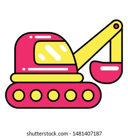 Excavator car icon. Flat design vector.