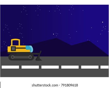 excavator cartoon on night landscape