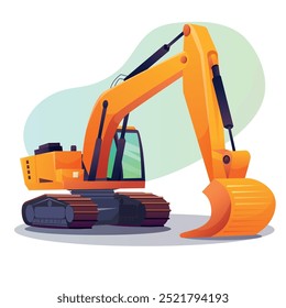 Excavator in cartoon style. Machine for working with earth and sand. Equipment for construction and quarries. Vector illustration isolated on white background.